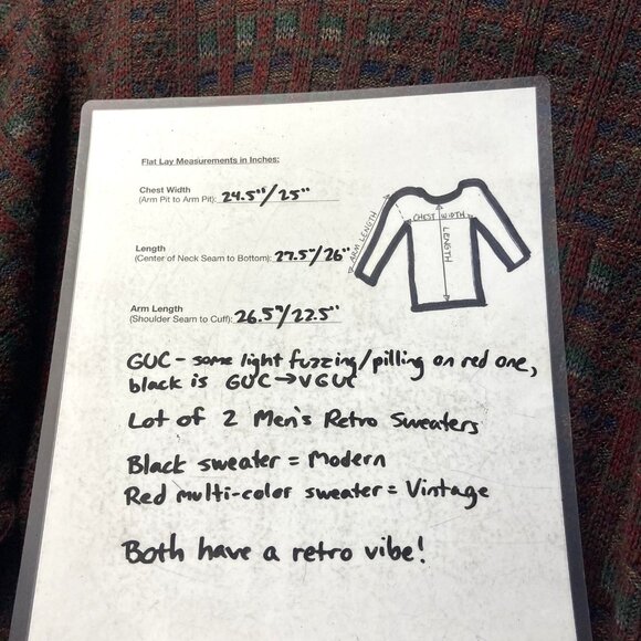 Lot of 2 Retro Crewneck Sweaters Mens Large Baggy Relaxed Red Black Knit Vintage - Picture 9 of 16